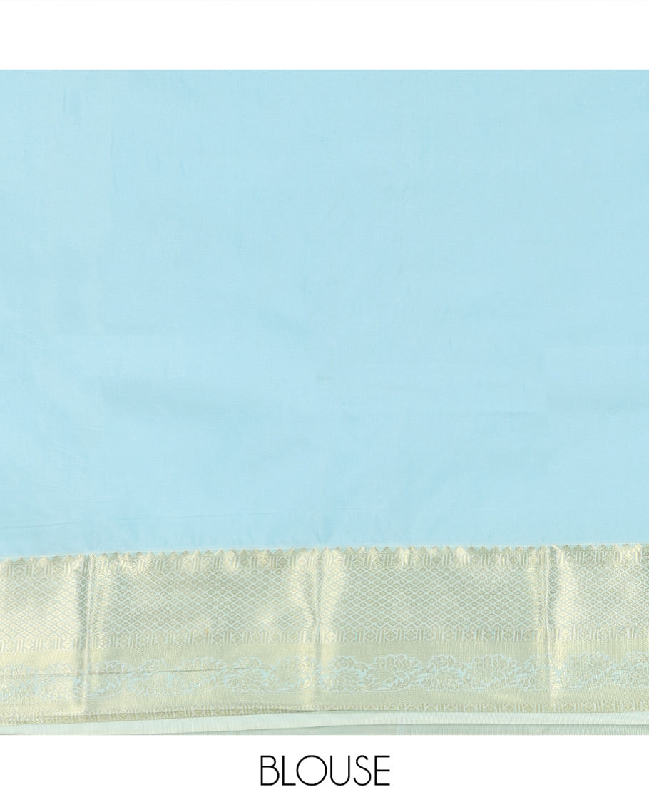 Mustard Budget Silk Saree, Detailed with Zari Buttas, Stripes and Paisleys on Its Body, Complemented by a Contrast Traditional Zari Design Border, Opulently Embellished Pallu, and Paired with a Contrast Blouse