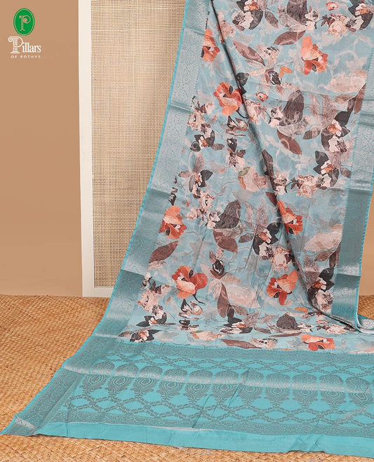Aqua green floral weaving zari design semi-dupion saree with sliver zari border & rich weaving zari pallu along with weaving blouse