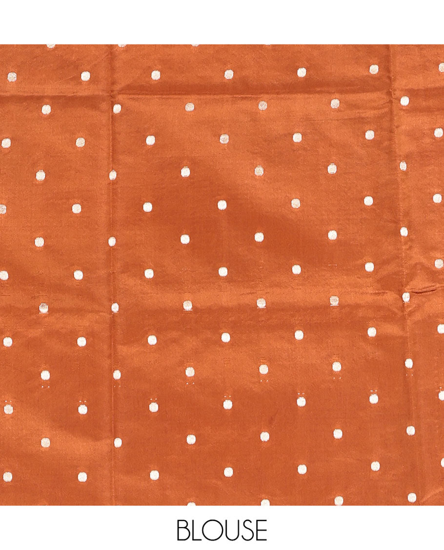 Brown Dupion Silk Saree, Boldly Accentuated with Zig-Zag Stripes, Highlighted by Zari Border, Complemented by a Contrast Zari Striped Pallu, and a Contrast Blouse