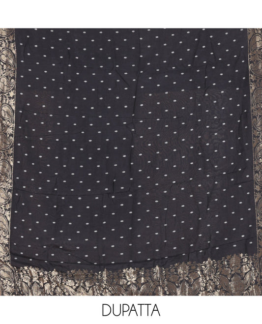 Black Mul Chanderi Tissue Material Chudidar Set