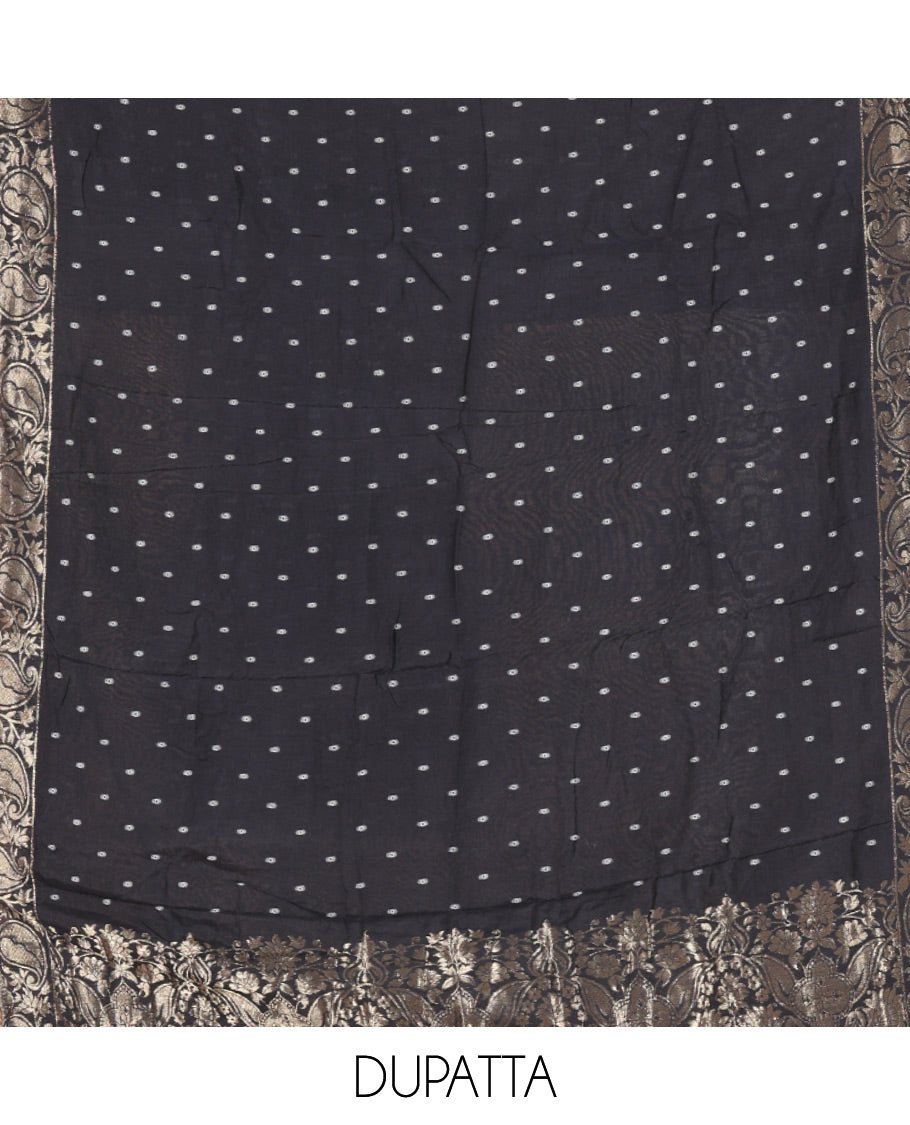 Black Mul Chanderi Tissue Material Chudidar Set