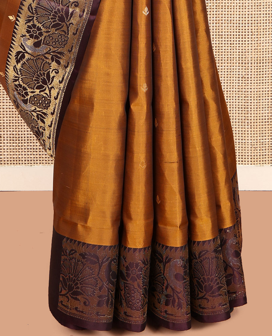 Orange Mayuri Lite Silk Mix Saree, Woven with Buttas, a Contrast Paithani Floral-Peacock Temple Border, Zig-Zag Pallu, and a Matching Blouse