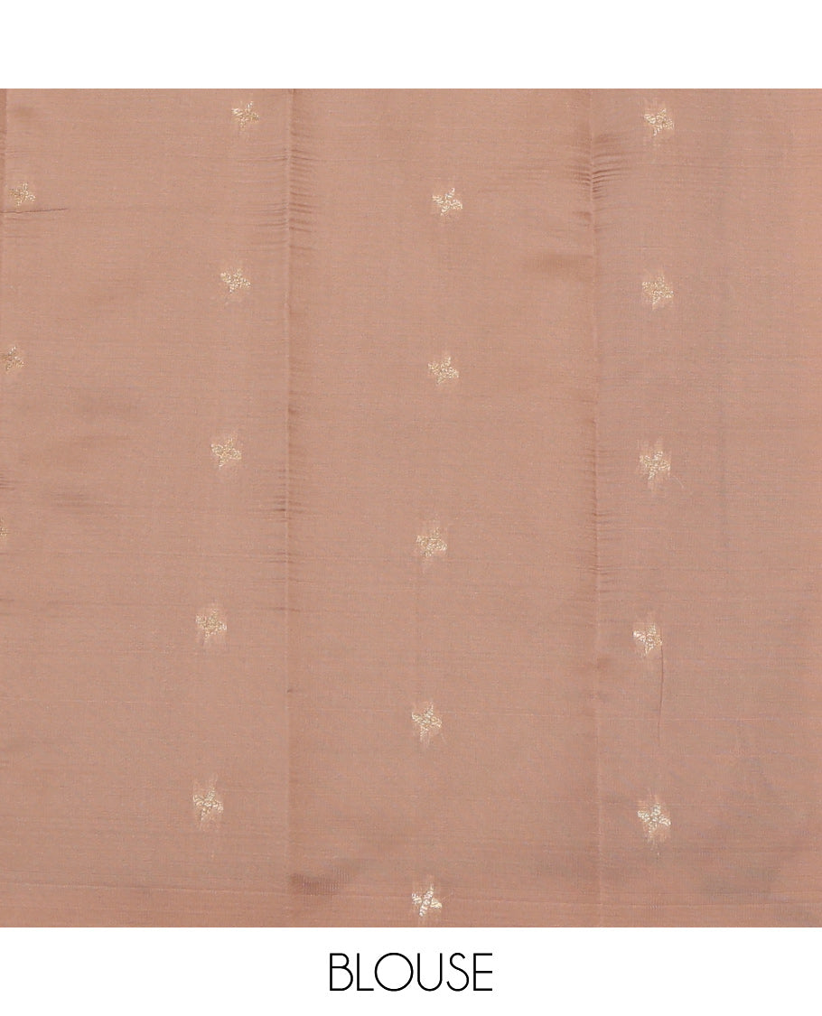 Blue Litchi Saree, Prettified with Zari Buttas and Stripes, a Contrast Zari Checked Border, Grand Pallu, and a Contrast Blouse