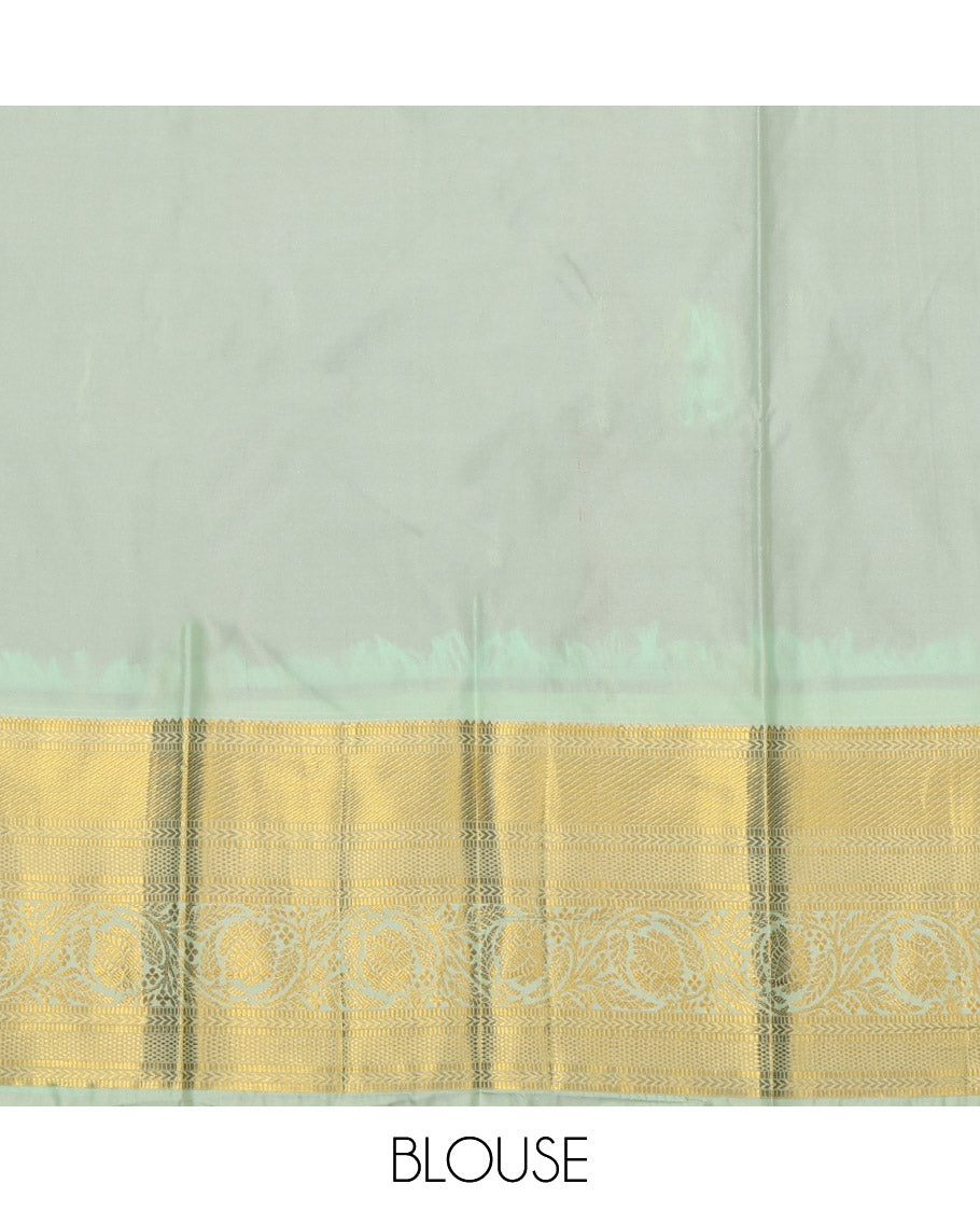 Red Budget Silk Saree, Accentuated with Zari Buttas and Stripes, Complemented by a Contrast Traditional Zari Border, Grand Jaal Pallu, and Contrast Blouse
