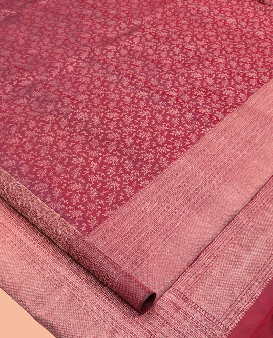 Wine Kanchipuram Wedding Silk Saree, Woven with Jacquard Design, a Zari Border of Traditional Designs, Diagonal Pallu, and a Matching Blouse