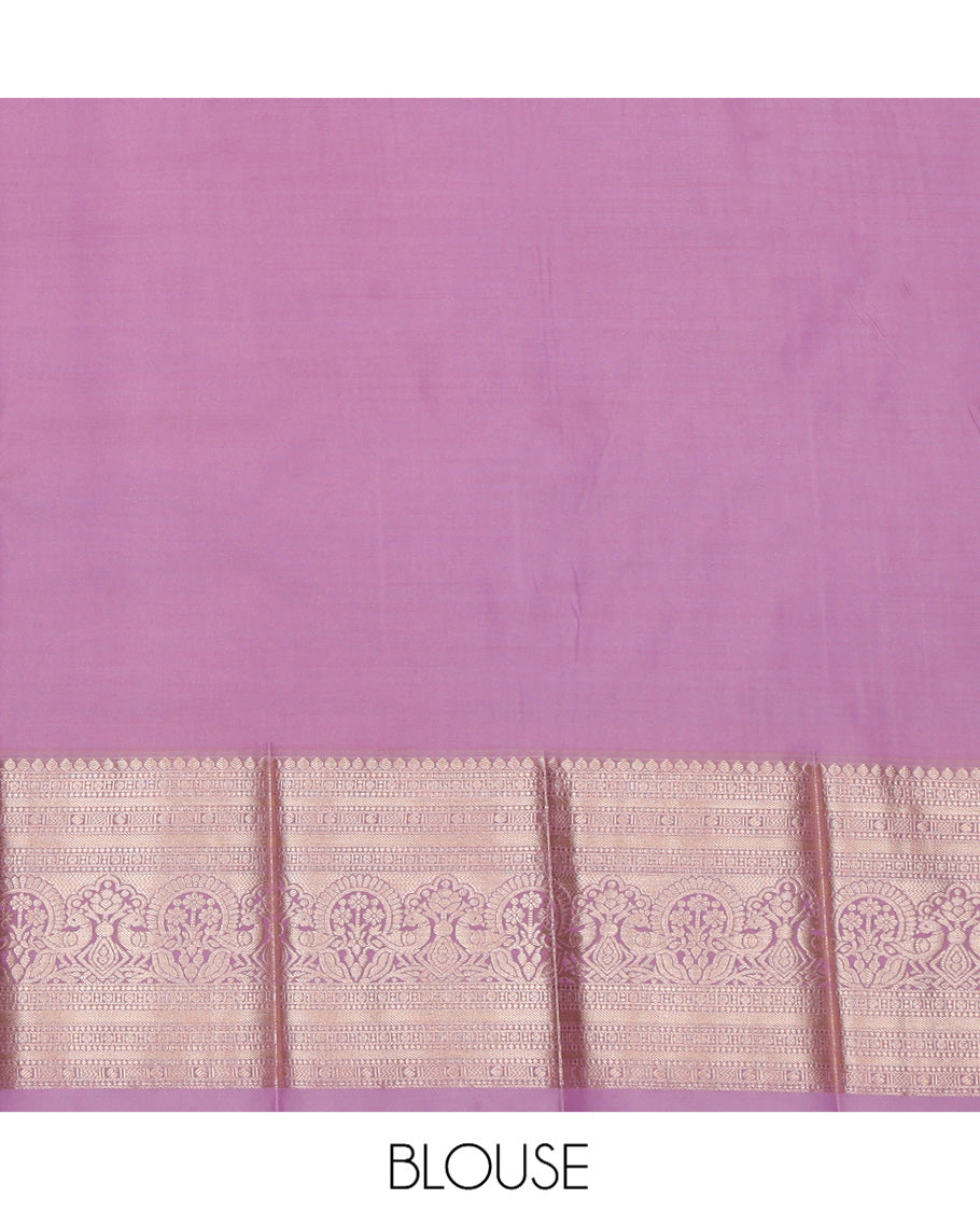 Pink Budget Silk Saree, Ornamented with Zari Buttas, a Contrast Traditional Border, Grand Pallu, and a Contrast Blouse