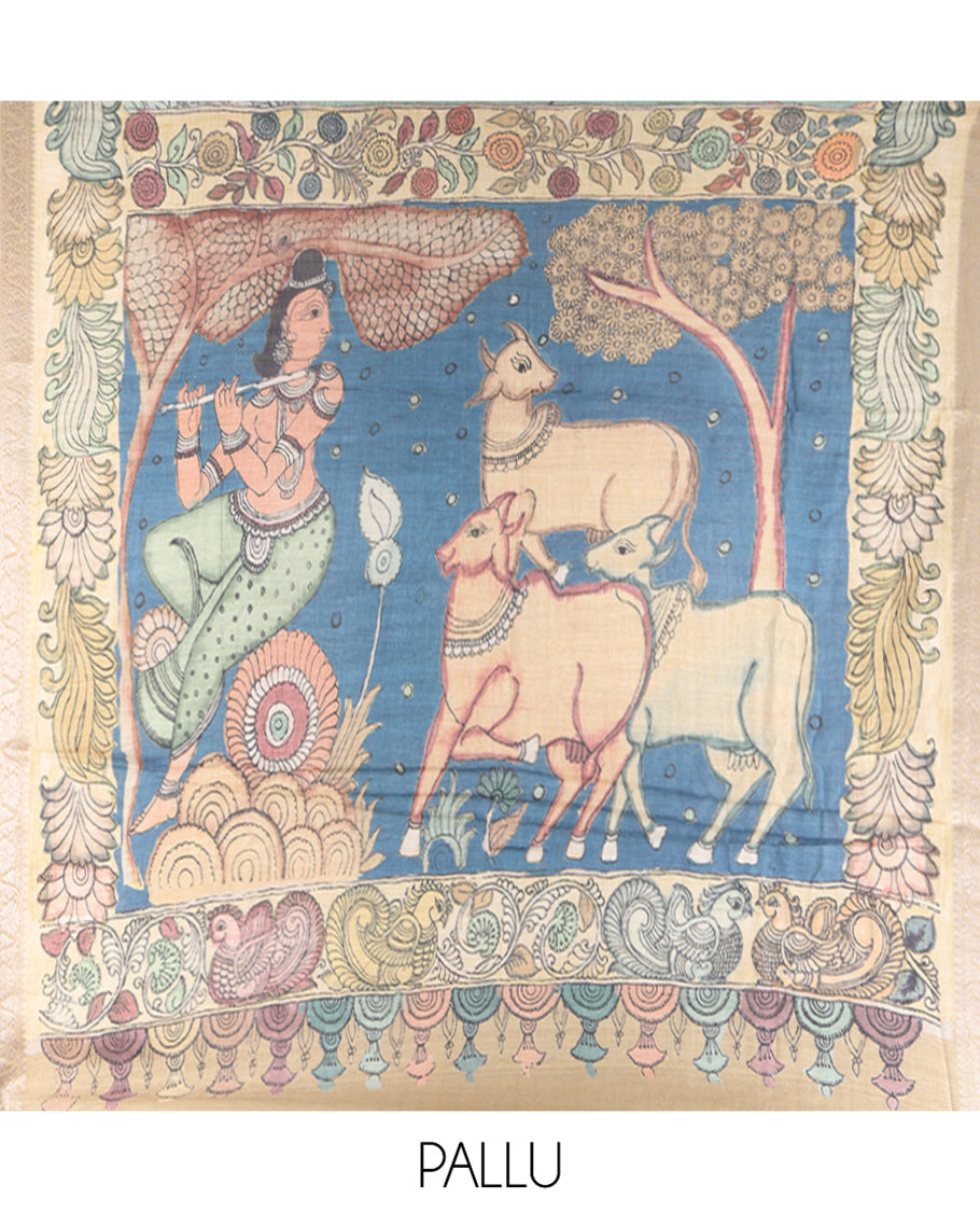 Green Kalamkari Printed Fancy Tussar Saree