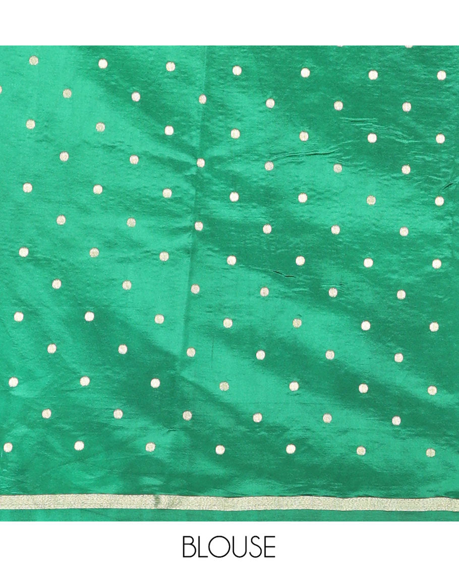 Yellow Semi-Banarasi Dupion Saree, Gleamed Up with Zari Checks, a Contrast Traditional Zari Design Border, Striped Pallu, and a Contrast Blouse