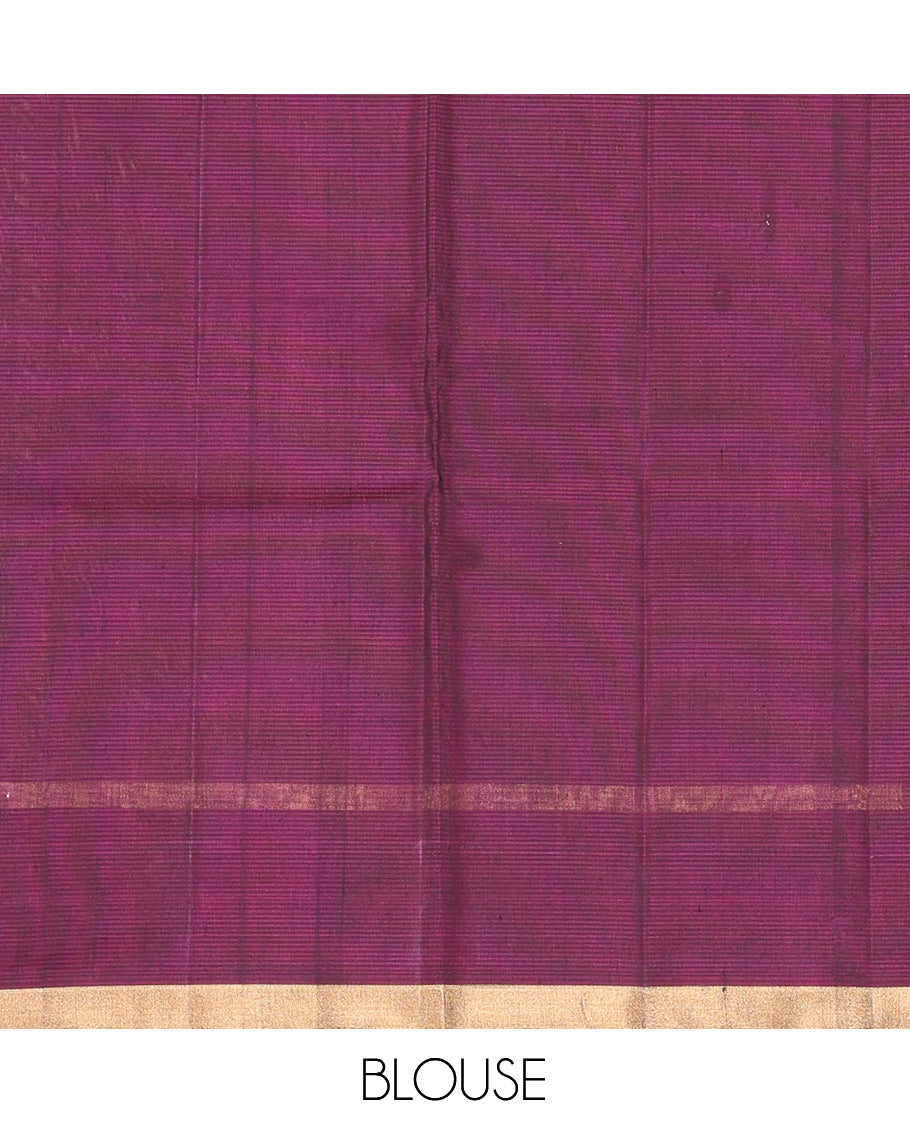 Green Cotton Saree, Enriched with Floral Buttas, a Contrast One-Side Big Floral Zari Butta Border, a Jaal Pallu, and a Contrast Blouse
