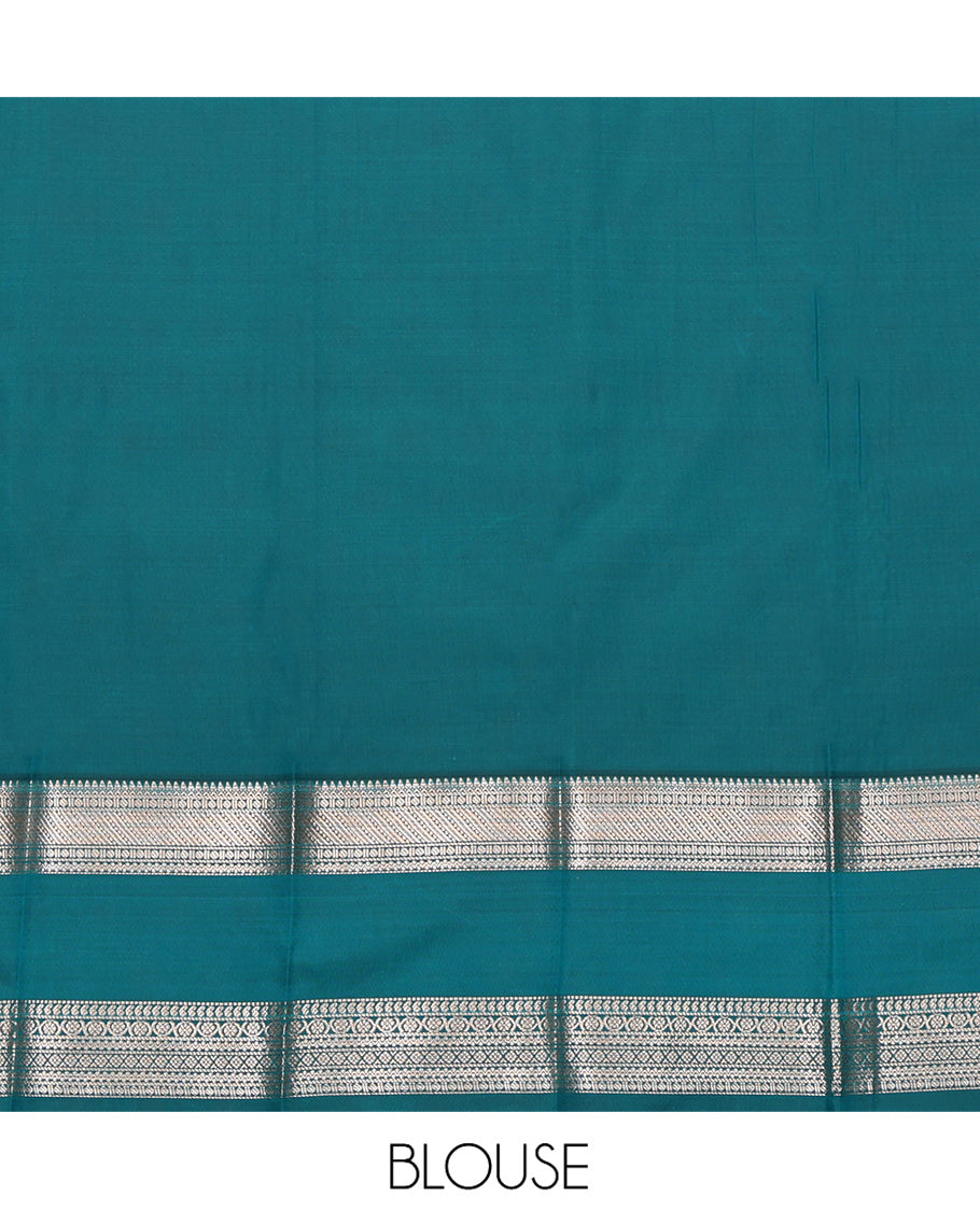 Pink Budget Silk Saree, Adorned with Zari Buttas, Complemented by a Contrast Rettai Pettu Traditional Zari Border, Grand Pallu, and Contrast Blouse