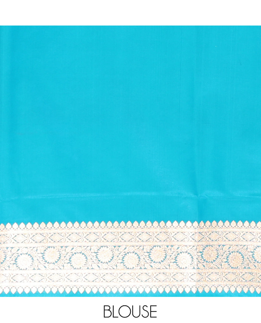 Blue Banarasi Nylon Saree, Bedecked with Zari Buttas, a Traditional Zari Border, Intricate Pallu, and a Matching Blouse