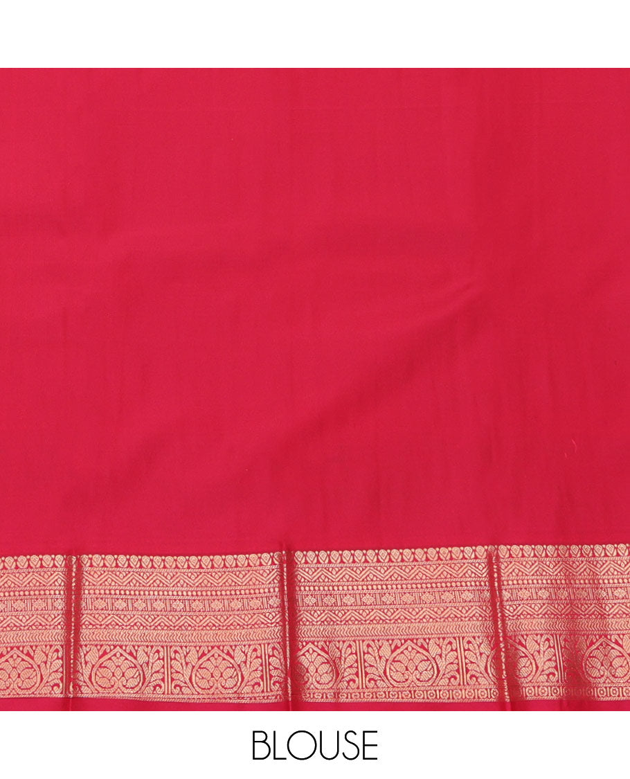 Blue Budget Silk Saree, Meticulously Crafted with Zari Buttas and Stripes All Over Its Body, Highlighted by Traditional Zari Border, Contrast Grand Pallu and Paired with a Contrast Blouse