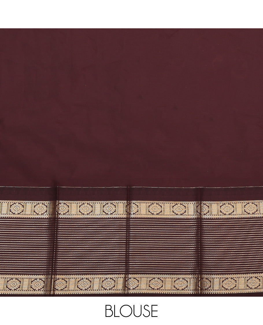 Yellow Budget Silk Saree, Ornamented with Zari Buttas and Stripes, Complemented by a Contrast Traditional Zari Border, Grand Pallu, and a Contrast Blouse