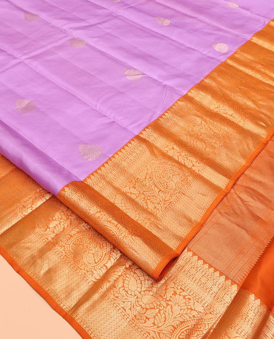 Lavender Vasundhara Silk Saree, Woven with Zari Buttas, Contrast Traditional Zari Border, Grand Pallu, and a Contrast Blouse