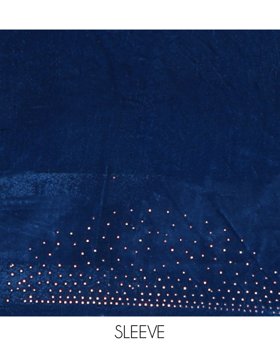 Blue Velvet Half-Saree, gleamed up with Swarovski Stonework Skirt, Matching Stonework Blouse, and Net Stonework Dhavani