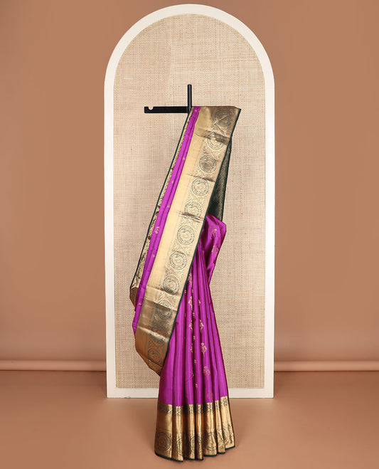 Pink zari buttas vasundhara silk mix saree, contrast intricate pallu & border of floral & paisley designs