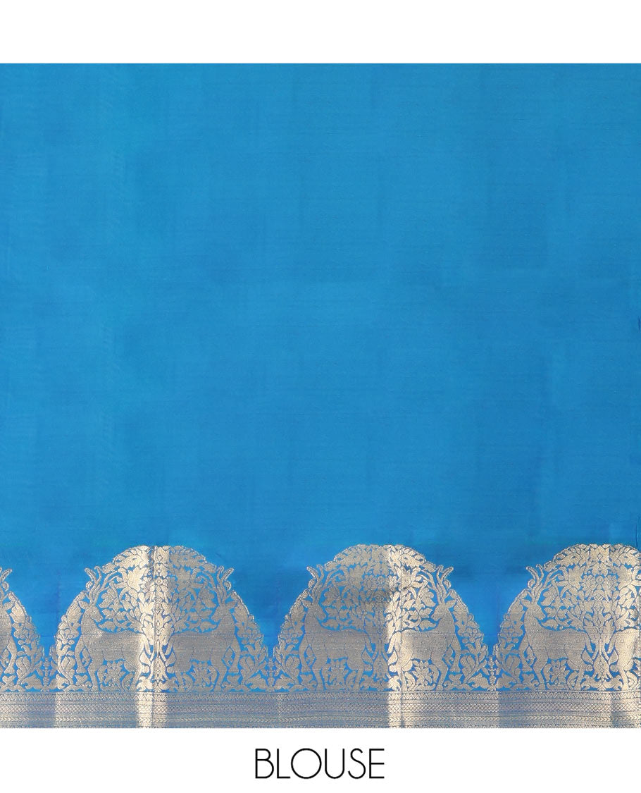 Blue Vasundhara Lite-Silk Mix Saree, Embellished with Zari Buttas All Over Its Body, Highlighted by Zari Border of Neli, Kuyil Kann, Kathir, and Maan Designs, Gracefully Embellished Pallu of Jaal Design, and Paired with a Matching Blouse