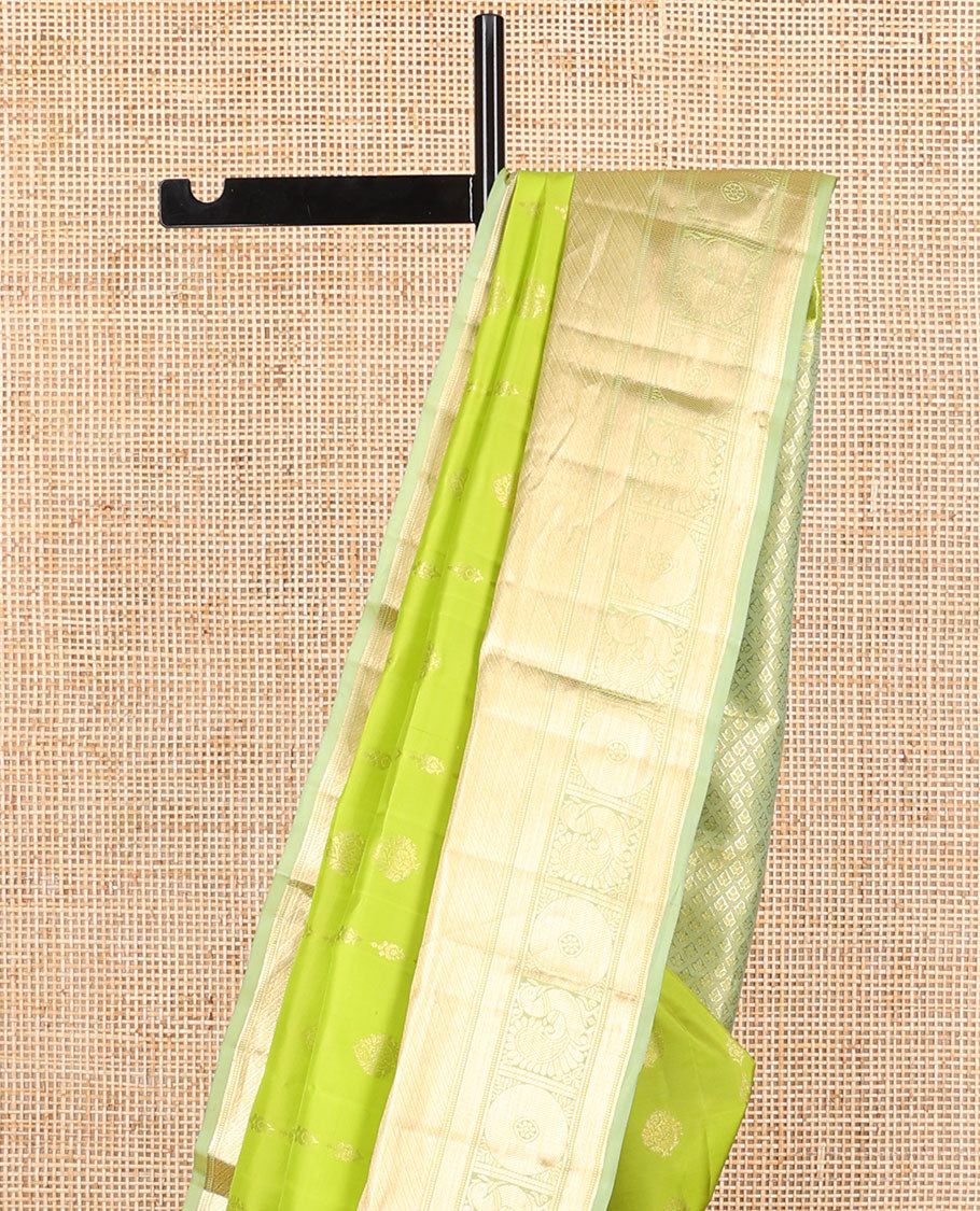 Light green floral design vasundhara elite silk saree with contrast zari design border & checked floral design pallu