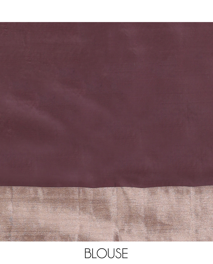Sandal Uppada Saree, Accentuated with Floral Buttas, a Bavanji Border, Contrast Intricate Pallu, and a Contrast Blouse