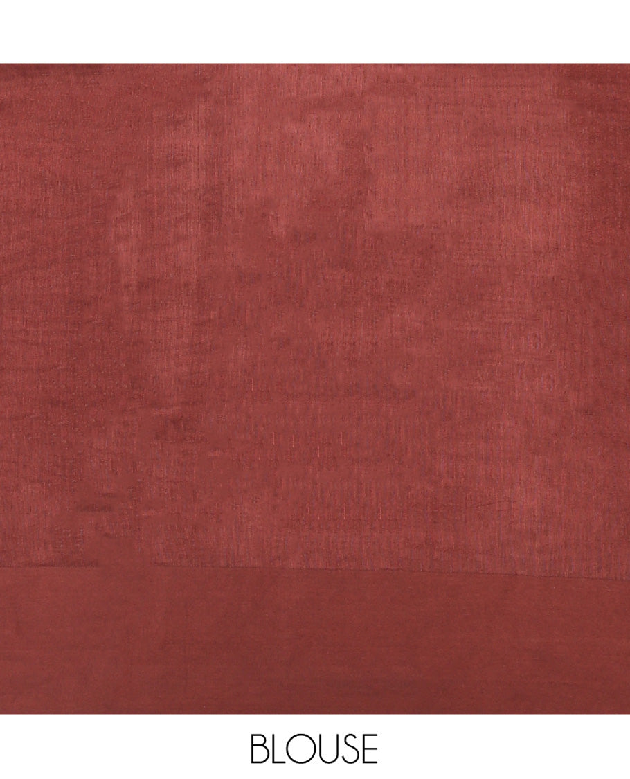 Brown Matka Silk Saree, Crafted with Meenakari Floral Vine All Over Its Body, Highlighted by Temple Rettai Pettu Border, Pallu of Stripes, and Paired with a Matching Blouse