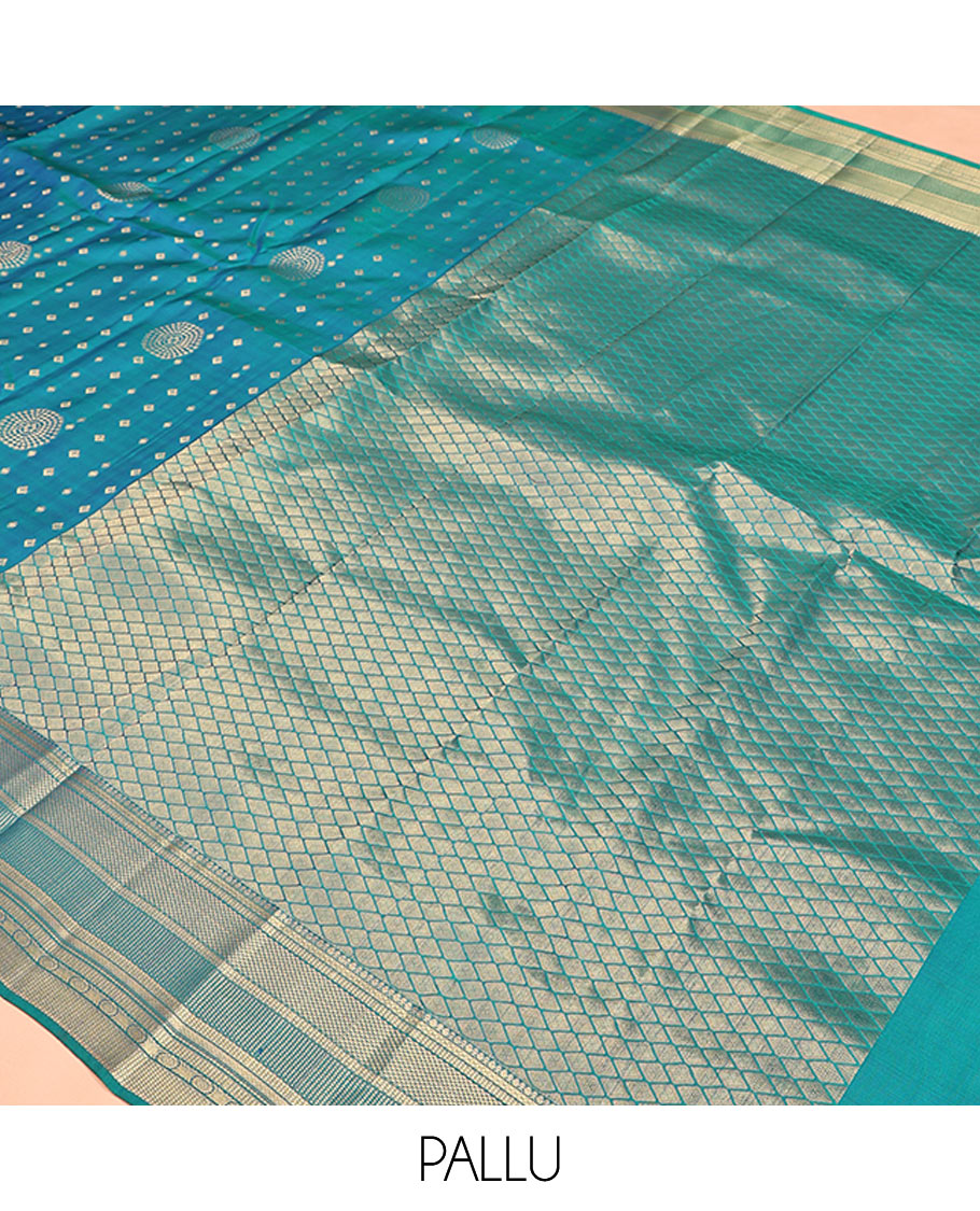 Blue Vasundhara Lite Silk Mix Saree, Adorned with Zari Buttas All Over Its Body, Highlighted by Traditional Zari Designs Woven Border, Grand Jaal Pallu and Paired with a Matching Blouse