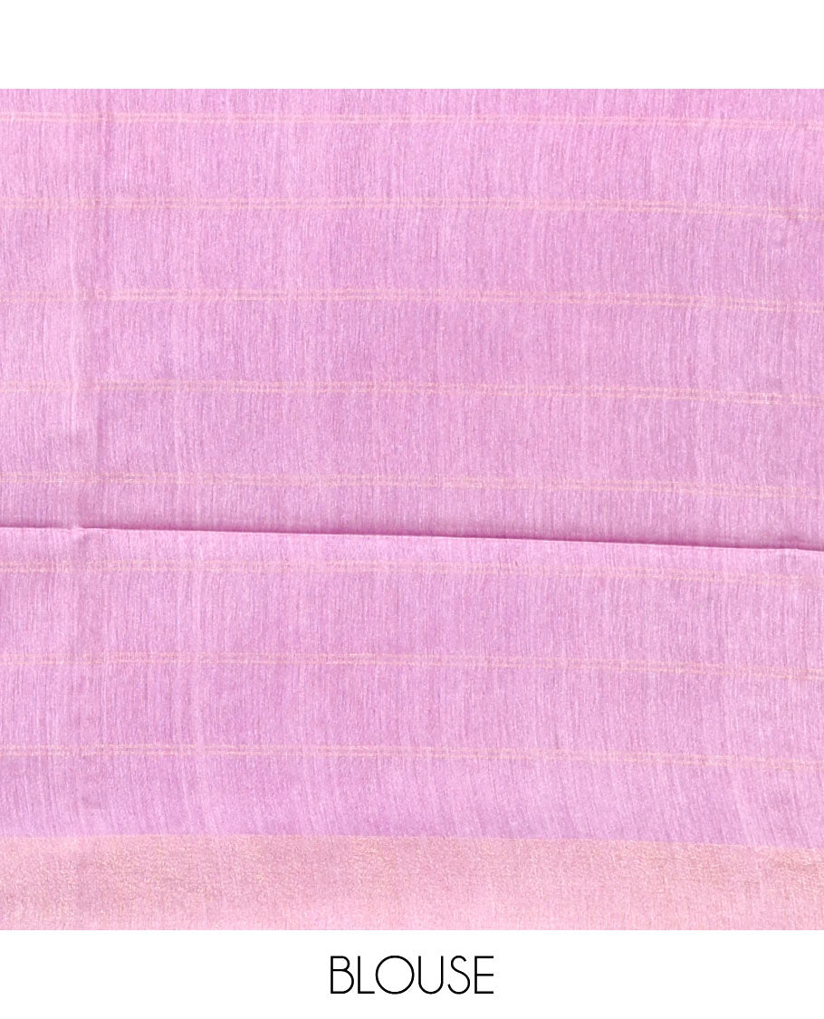 Purple Tussar Silk Saree, Highlighted by Stripes and Checks, a Self-Border, a Heathered Pallu, and a Matching Blouse