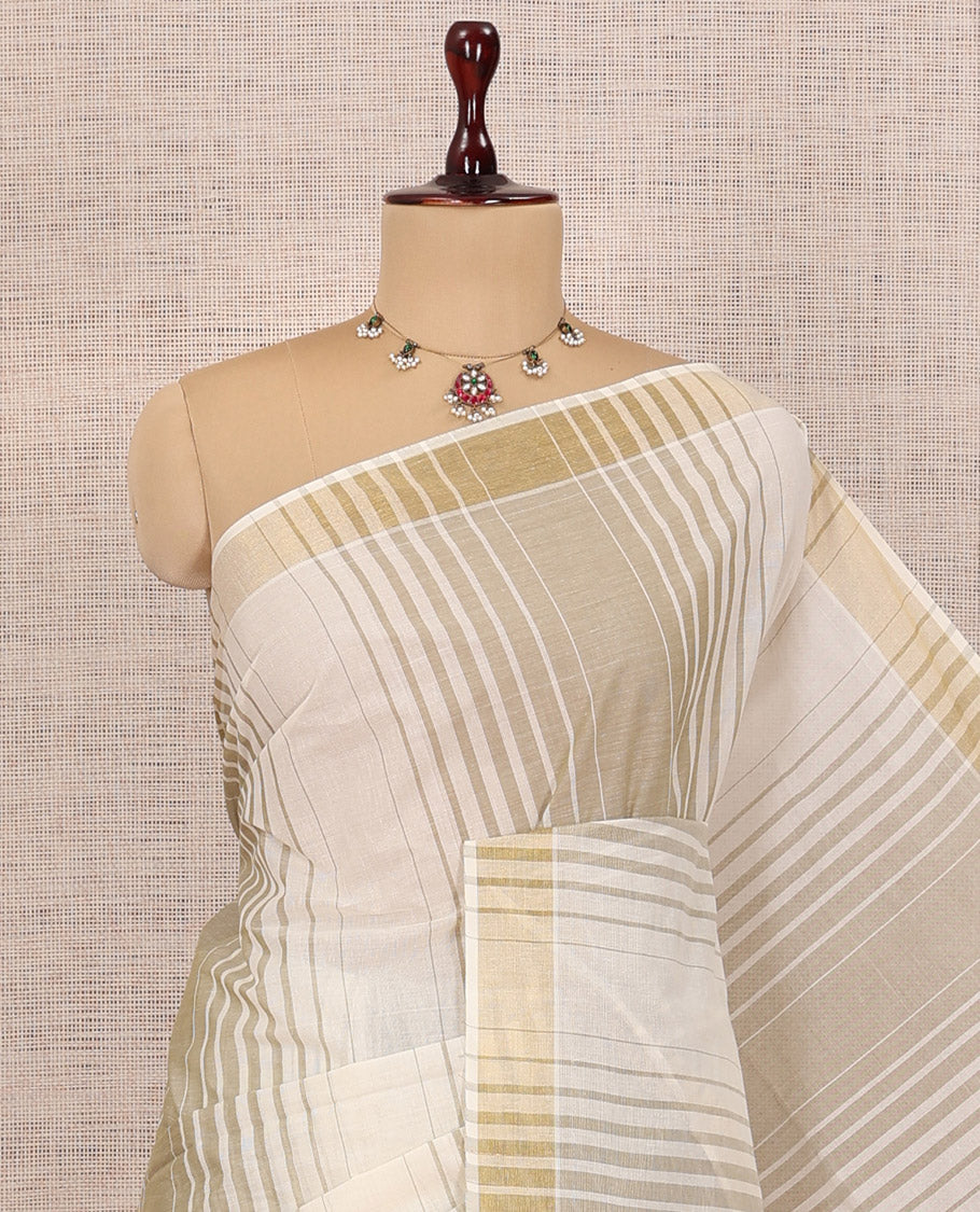 Cream-Beige Jute Cotton Saree