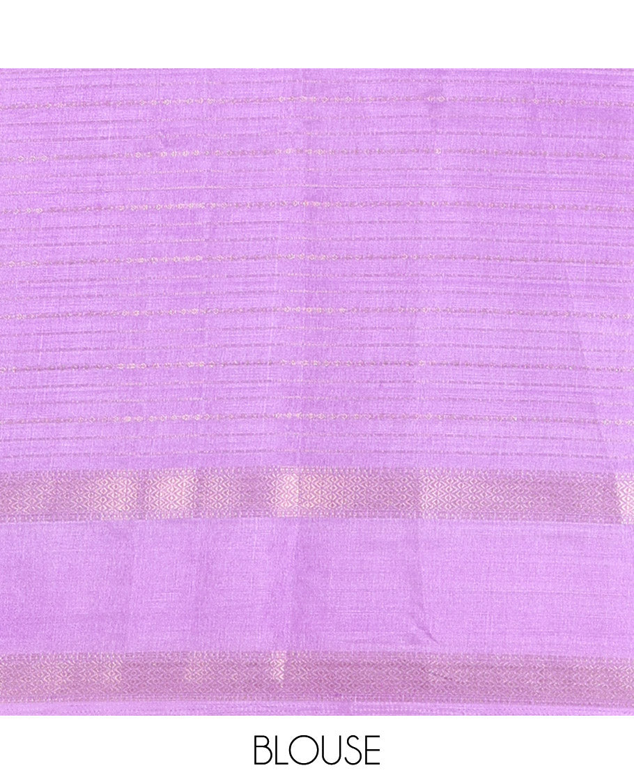 Violet Dola Silk Saree, Bedecked with Zari Stripes, Contrast Traditional Zari Border, Striped Pallu, and a Contrast Blouse