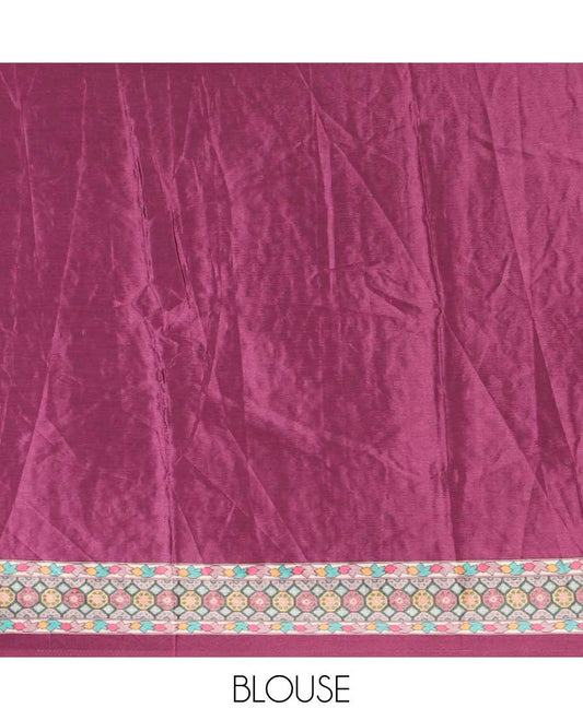 Multi-color geometric printed, mirror work masakali saree with printed, mirror work border & printed pallu along with plain blouse
