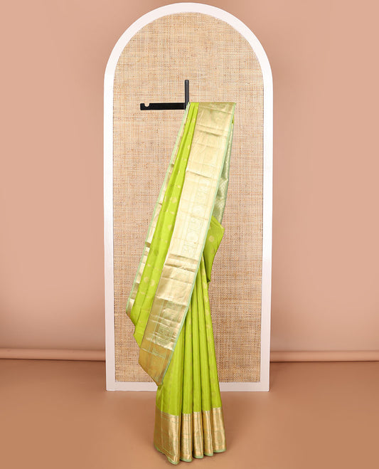 Light green floral design vasundhara elite silk saree with contrast zari design border & checked floral design pallu