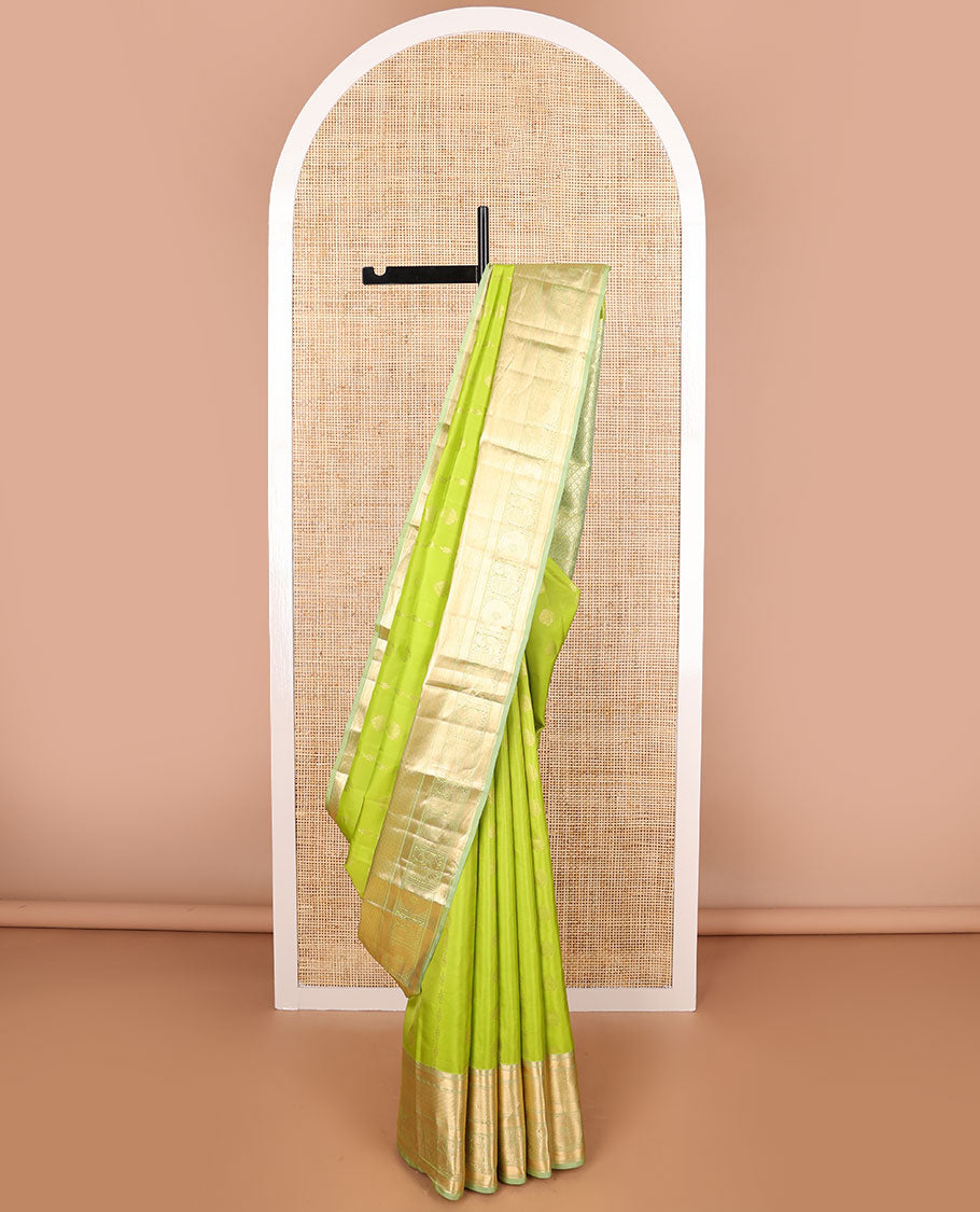 Light green floral design vasundhara elite silk saree with contrast zari design border & checked floral design pallu
