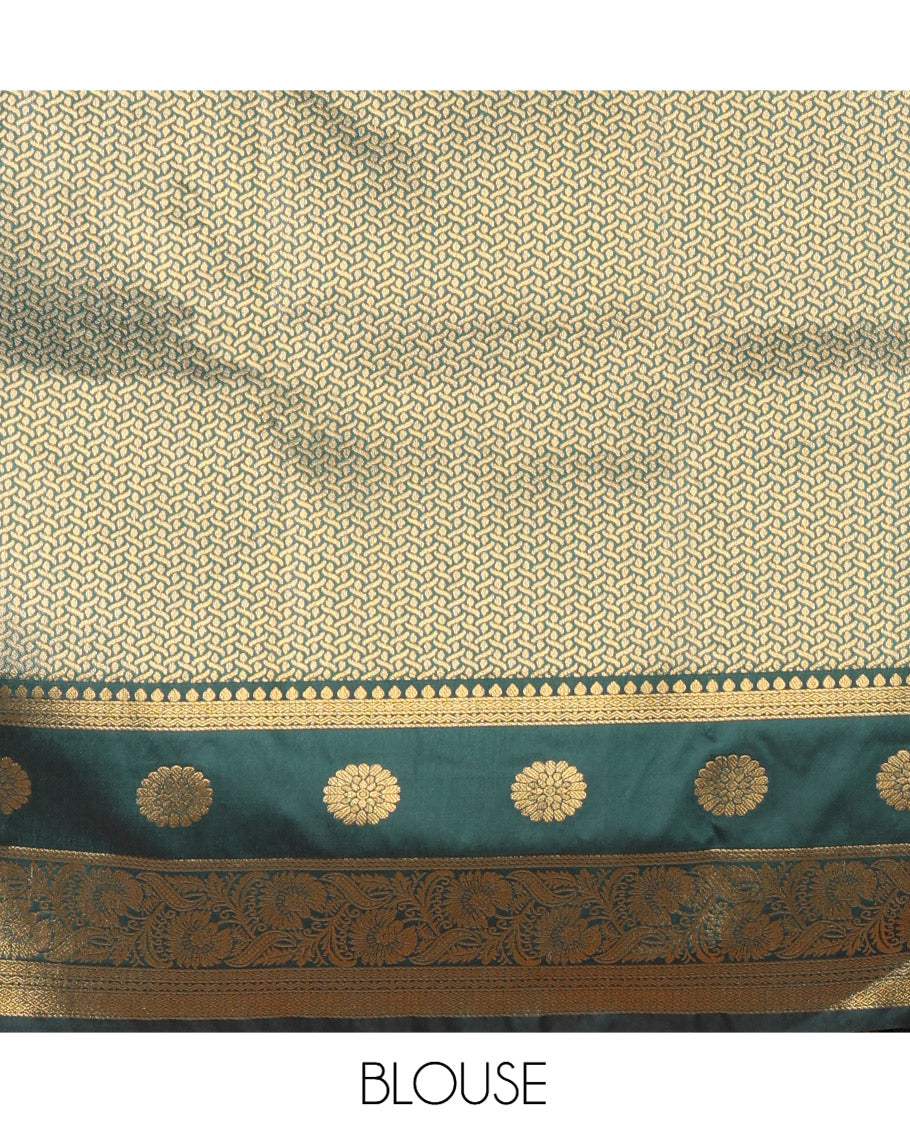 Peach Art Silk Saree, Enriched with Zari Buttas, a Contrast Traditional Zari Border, Grand Pallu and a Contrast Blouse