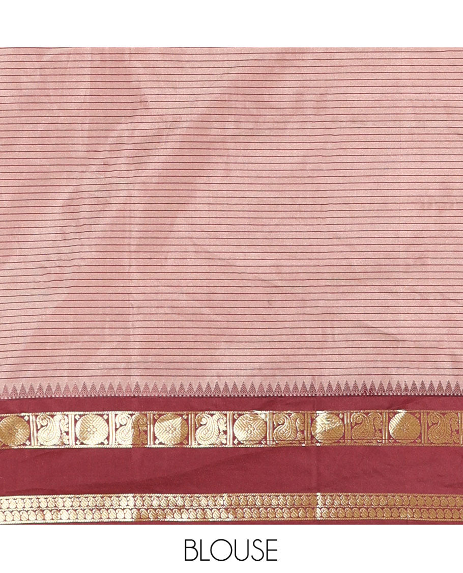 Grey Soft Silk Saree, Subtly Sparkled With Vintage Checks On Its Body, Complemented by Contrast Rettai Pettu Border of Paisleys and Rudraksham Designs, Subtle Pallu and Paired with a Matching Blouse