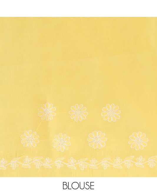 Yellow all over flower embroidery lucknowi chikankari cotton with floral vine border