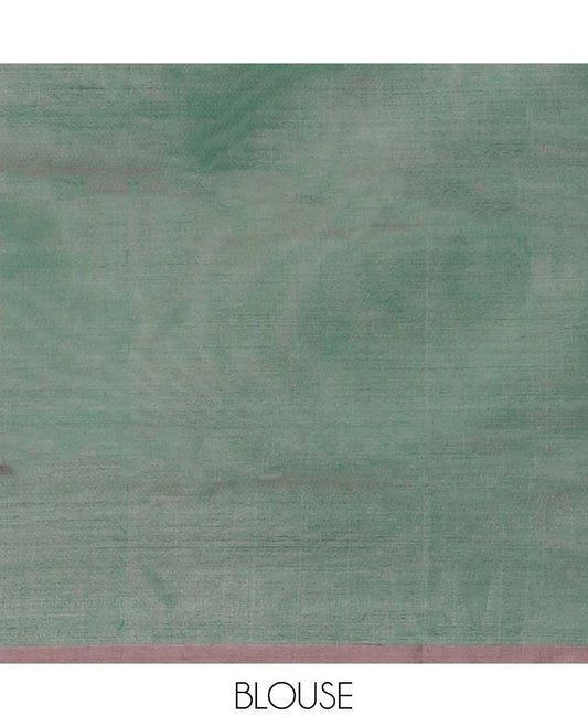Borderless orange leaf motifs banana pith saree & striped ,leaf motifs pallu
