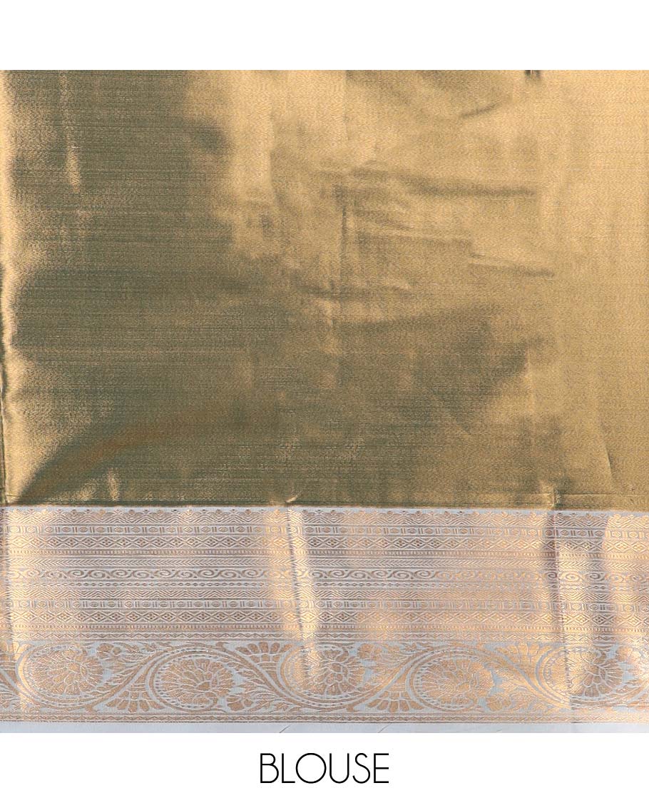 Green floral jacquard budget silk saree with self floral zari border & pallu of floral zari design