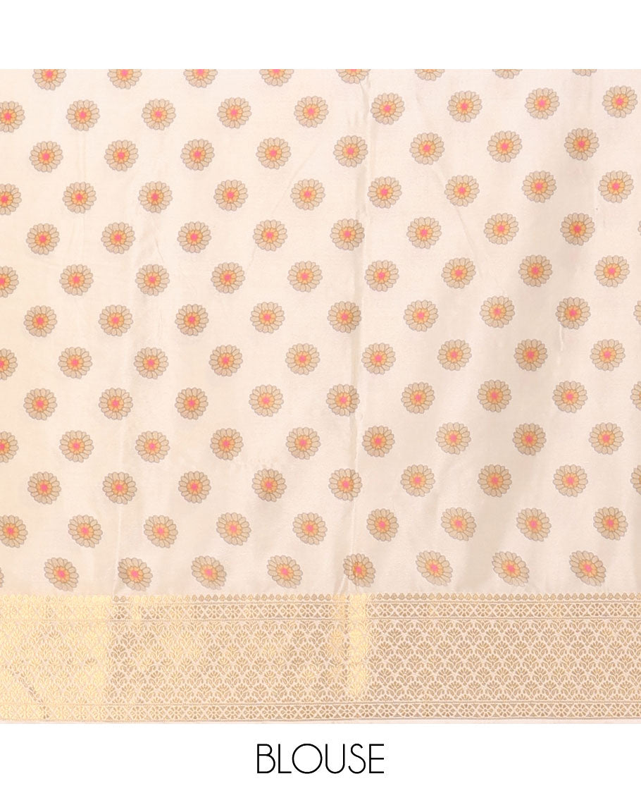 Pink striped ,paisley motifs design art mysore silk saree with contrast zari border & peacock design pallu