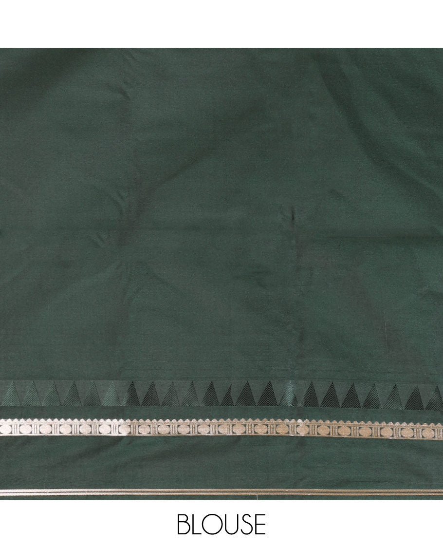 Mehendi green zari butta semi soft silk saree with rettai pettu, temple border grand pallu along with plain blouse