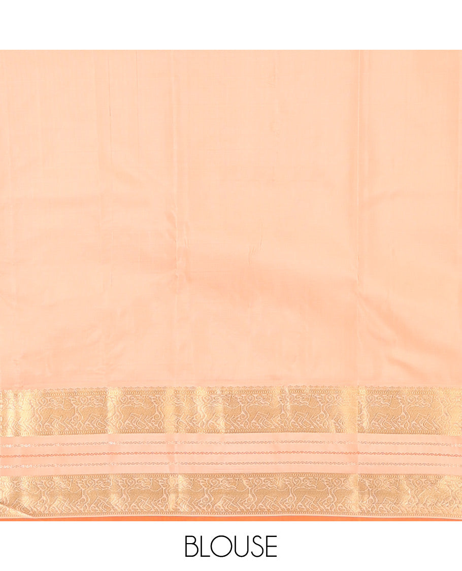Blue Vasundhara Silk Saree, Woven with Iruthalai Pakshi Buttas, a Contrast Border of Yaali Designs, a Subtly Sparkled Jaal Pallu, and a Contrast Blouse