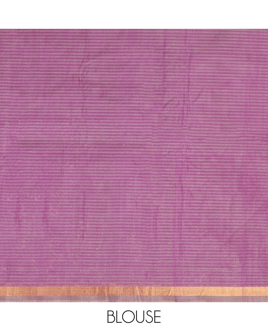 Purple checked , floral design silk cotton saree with contrast zari border & intricate zari design pallu