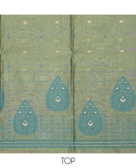 Blue chudidhar material set, floral motifs top, plain bottom & striped, floral motifs dupatta