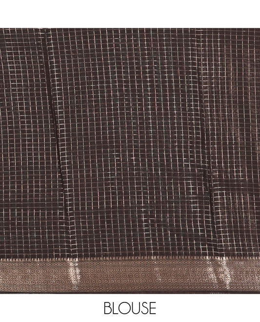 Purple checked chanderi cotton saree printed with pine-tree motifs,contrast traditional zari border & zari checked pallu