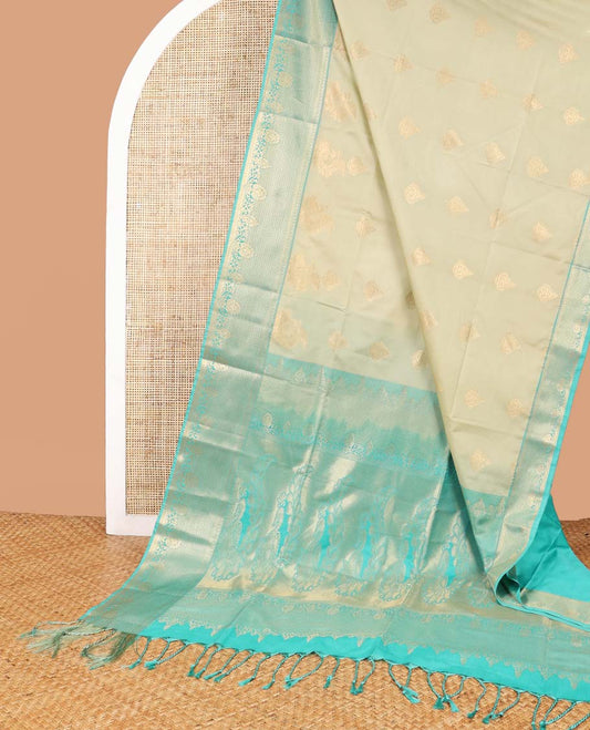 Sandal buttas soft silk saree with contrast traditional zari design border & floral design pallu