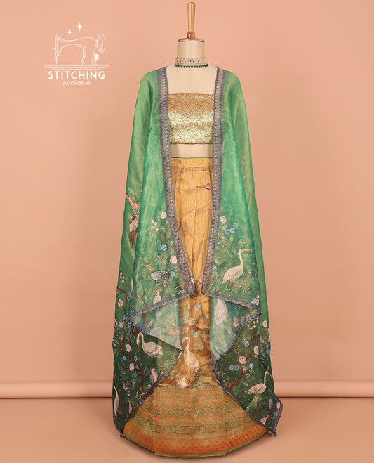 Sandal floral & fauna design art silk half saree, traditional design border & intricate dhavani
