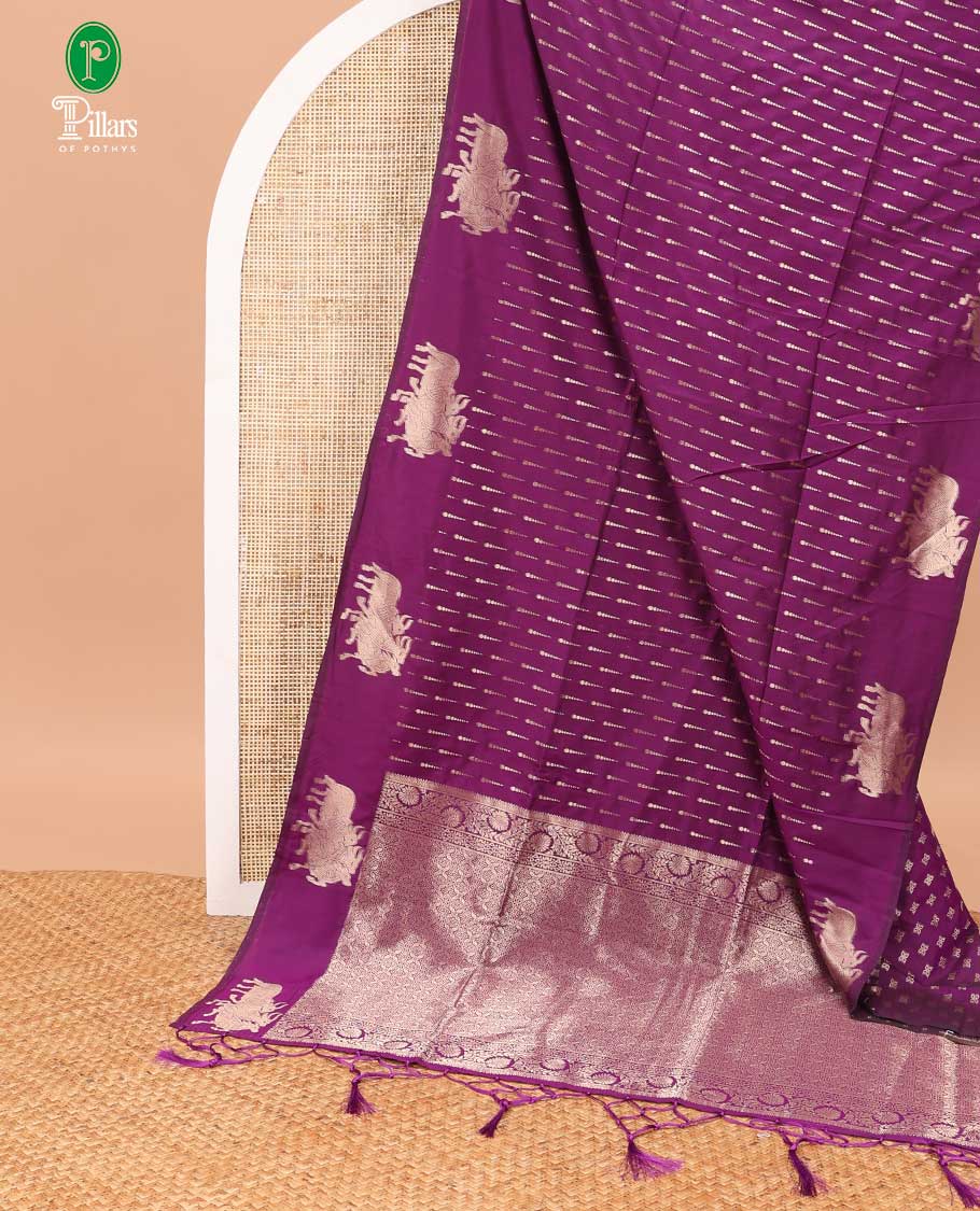 Purple butta design soft silk saree with pichwai designb order & rich pallu along with butta design blouse