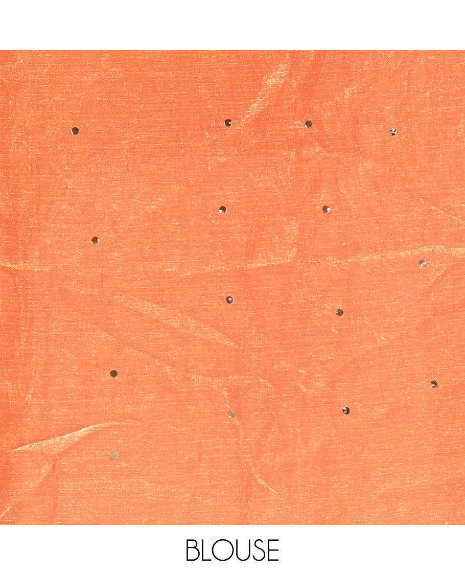 Borderless Orange Fendy Chiffon Saree, Gleamed Up with Sequin Work on Its Body, Highlighted by a Self-Pallu of Sequin Work, and Paired with a Matching Blouse