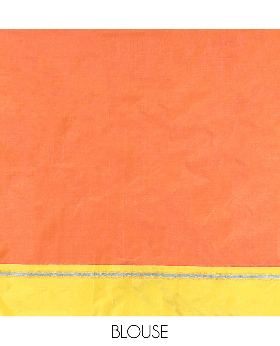 Rani Pink Aarani Gift Saree, Accentulated with Stripes on Its Body, Complemented by a Contrast Striped Border, Striped Pallu, and Paired with a Contrast Blouse