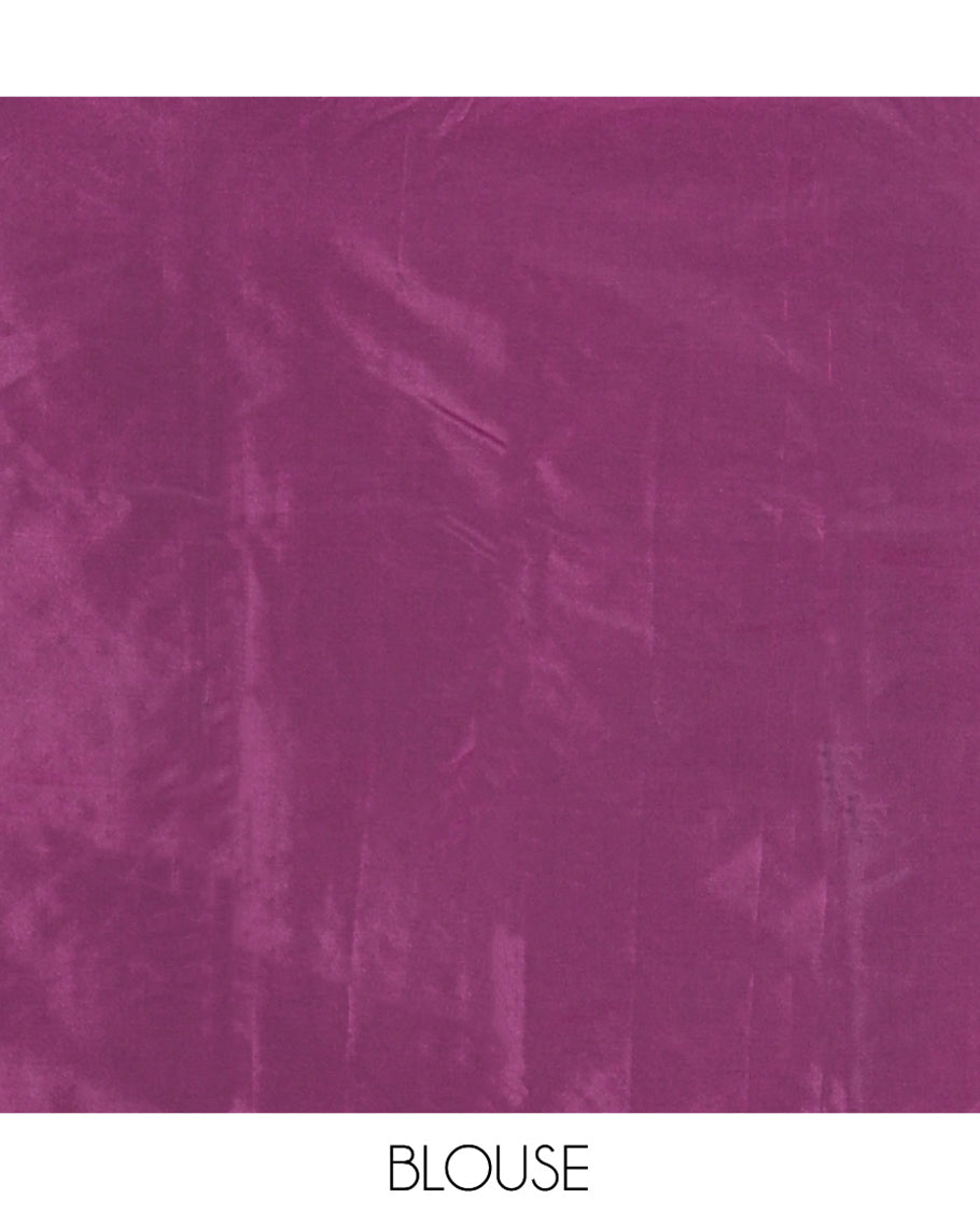Borderless Wine Semi-Soft Silk Saree, Steeped in the Richness of Buttas, a Self-Border of Bird Motifs, and a Matching Blouse