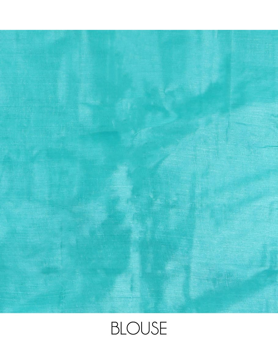 Borderless Green Tussar Silk Saree, Adorned With Zari Stripes All Over Its Body, Highlighted by Self-Pallu and Paired with a Matching Blouse