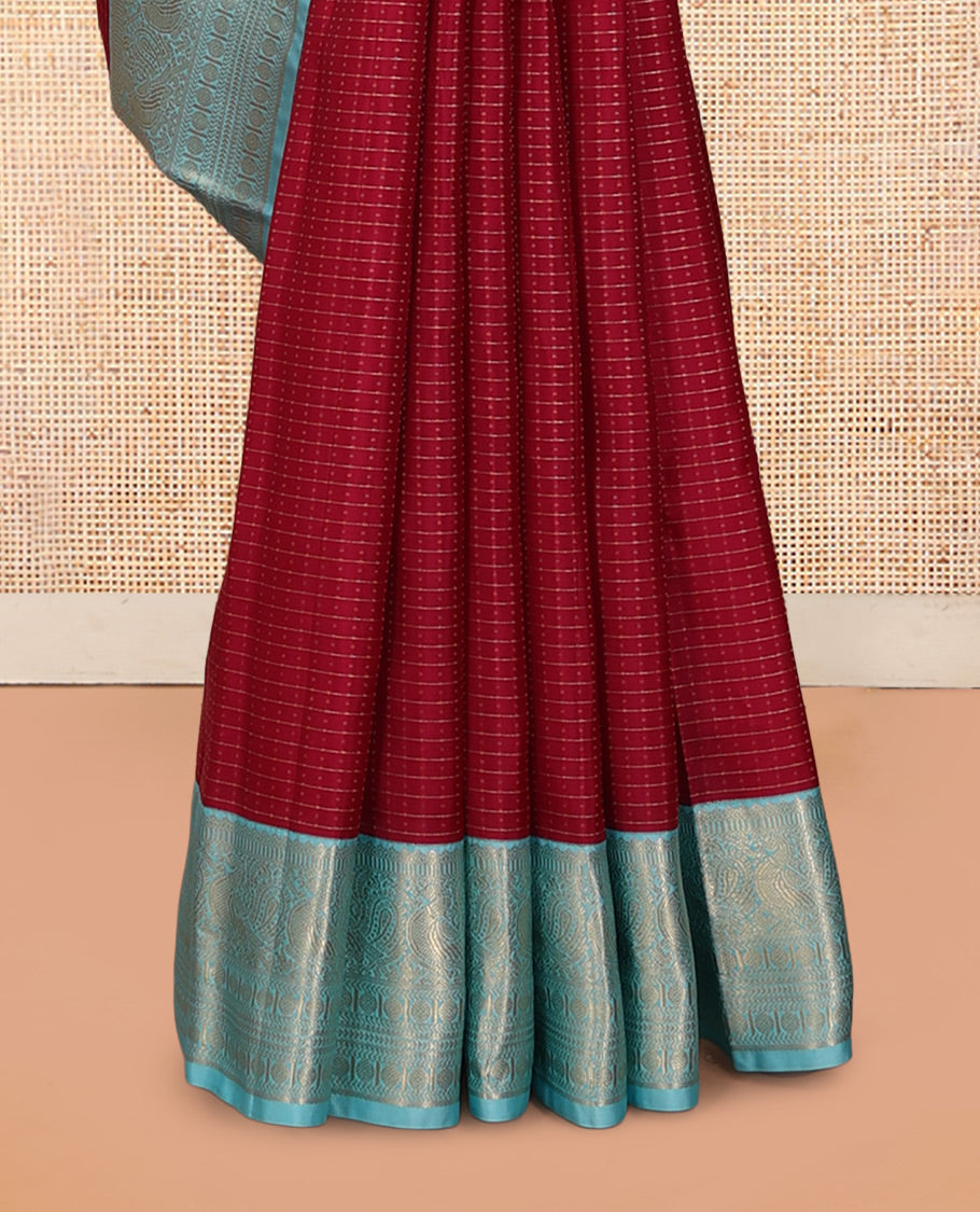 Red Striped Vasundhara Lite Silk Mix Saree, a Contrast Mayil Border, Grand Pallu, Contrast Blouse